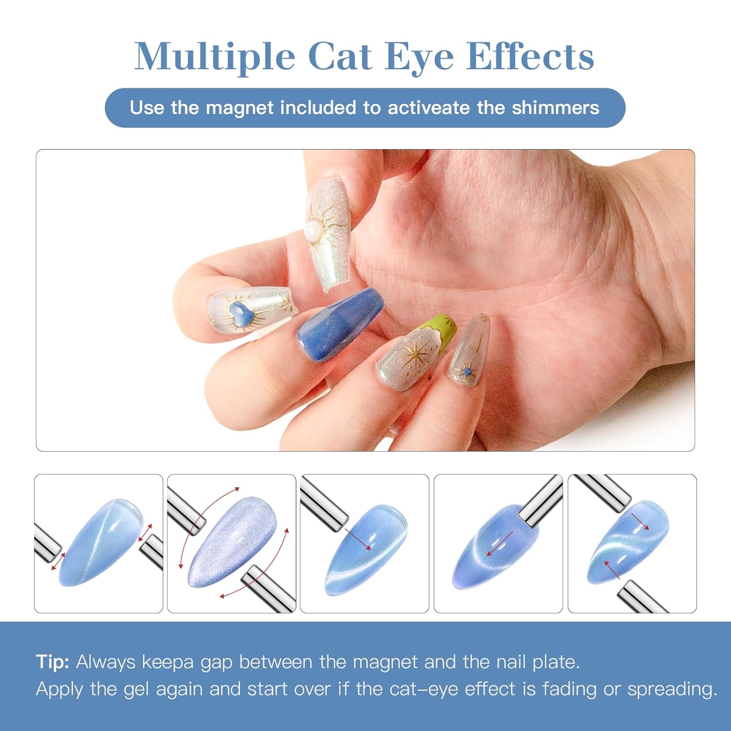 High-Density Cat Eye Gel Nail Polish with Magnet Stick, 15ml Dopamine Color Palette, Magnetic Effect Gel for DIY Manicure, Multiple Color Options - Ocean Luster-Velvo Beauty