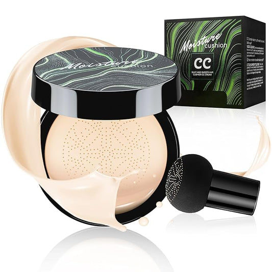 Mushroom Head Air Cushion CC Cream Foundation - Moisturizing & Long-Lasting BB Cream Concealer Makeup Base for All Skin Types, Brighten Long - Lasting Even Color Correcting Concealer (Ivory)-Velvo Beauty