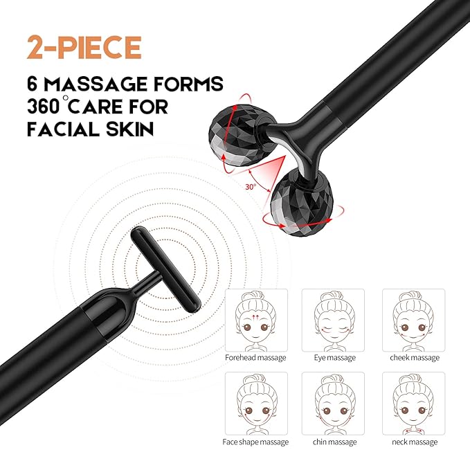 2-IN-1 Beauty Bar Electric Face Massager, 3D Roller and T Shape Arm Eye Nose Head Massager Facial Roller Massager Kit Skin Care Tools-Velvo Beauty