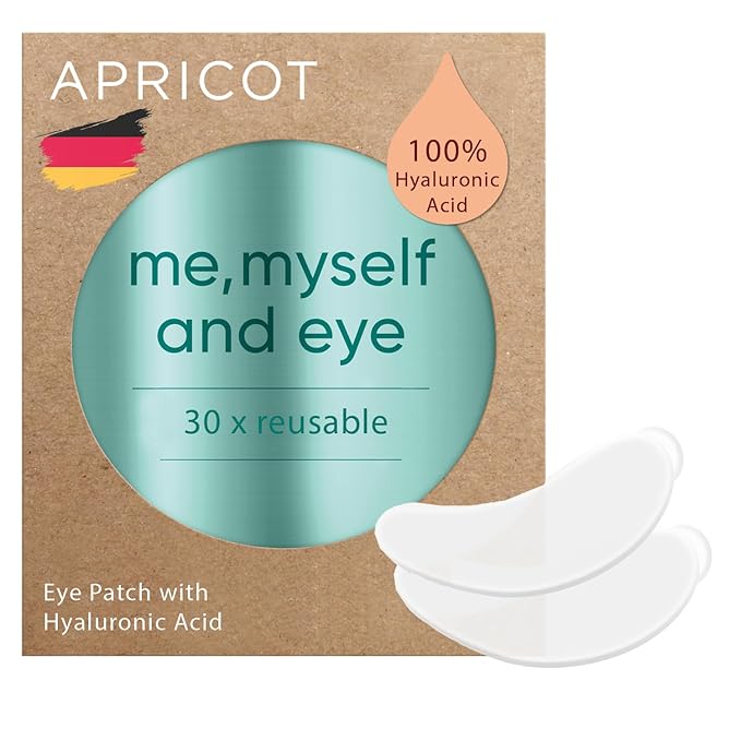 APRICOT Eye Patches with Hyaluronic Acid (pack of 1) I Anti-Aging Eye Pads "Me,Myself and Eye" I Reduces eye wrinkles I Reusable eye patches I Silicone pads against wrinkles I Made in Germany-Velvo Beauty