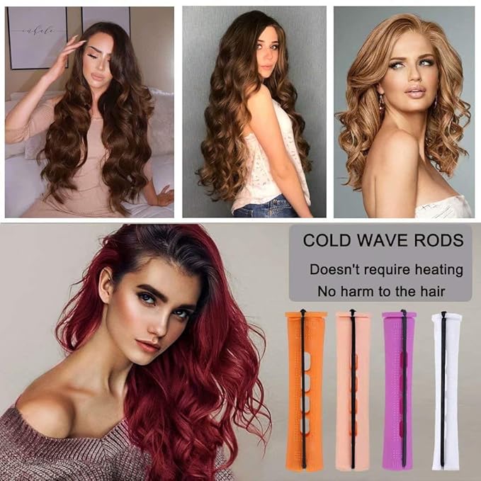 40pcs Perm Rods Set for Natural Hair 4 Sizes Cold Wave Rods Hair Rollers for Women Curling Rods for Long Medium Small Hair Curler Styling DIY Hairdressing Tools（Orange+Beige+Purple+white）-Velvo Beauty