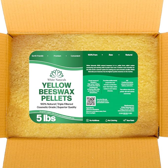 Yellow Beeswax Pellets 5lb, 100% Pure, Natural, Cosmetic Grade, Organic, Bees Wax Pastilles, Triple Filtered, Great For Candle Making, Soaps, Food Wraps, DIY Lip Balms, Sunscreen By White Naturals-Velvo Beauty