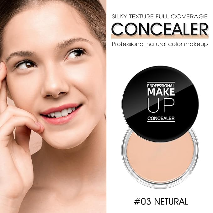 Cream Concealer Full Coverage Makeup, Matte Color Correcting Concealer with Brush, Waterproof, Conceals Blemish, Pores and Spots, Under Eye Makeup Concealer for Dark Circles (#03 NETURAL)-Velvo Beauty