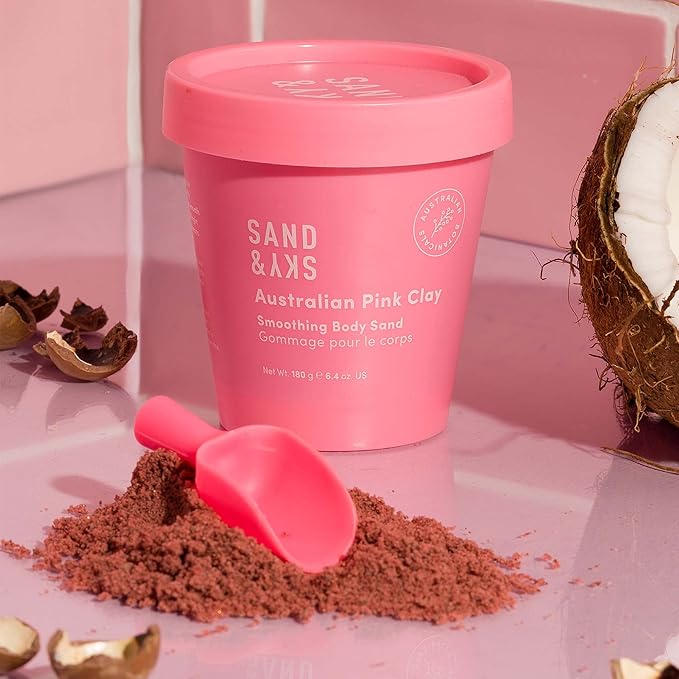 Sand & Sky Australian Pink Clay Exfoliating Body Scrub with Macadamia Oil - Smoothing Shimmer Body Polish for Cellulite Reduction, Helps with Keratosis Pilaris, 6.8 oz-Velvo Beauty