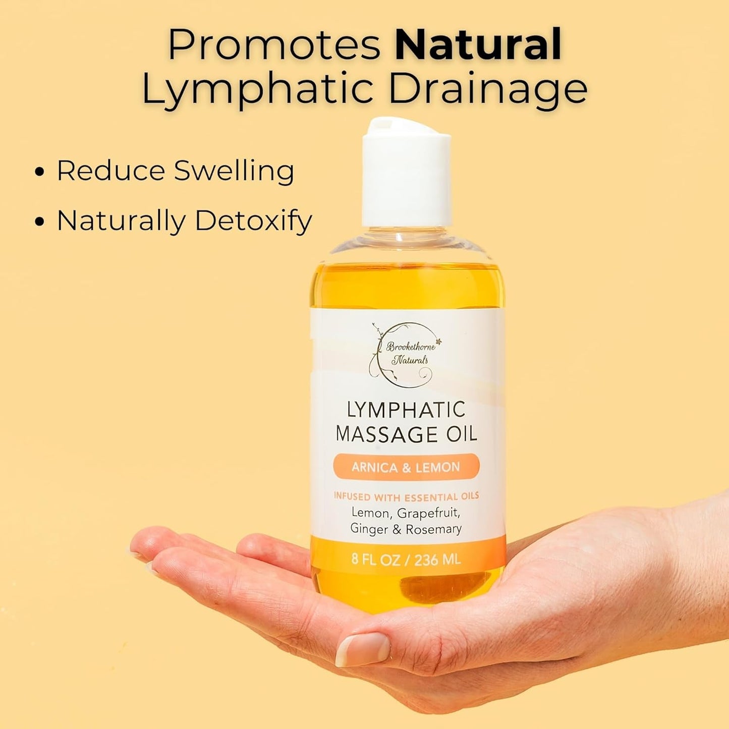 Lymphatic Massage Oil for Massage Therapy | 100% Natural Lymphatic Drainage Oil | Premium Quality with Arnica, Lemon & Ginger | for Post Surgery Recovery & Detox | 8oz by Brookethorne Naturals-Velvo Beauty