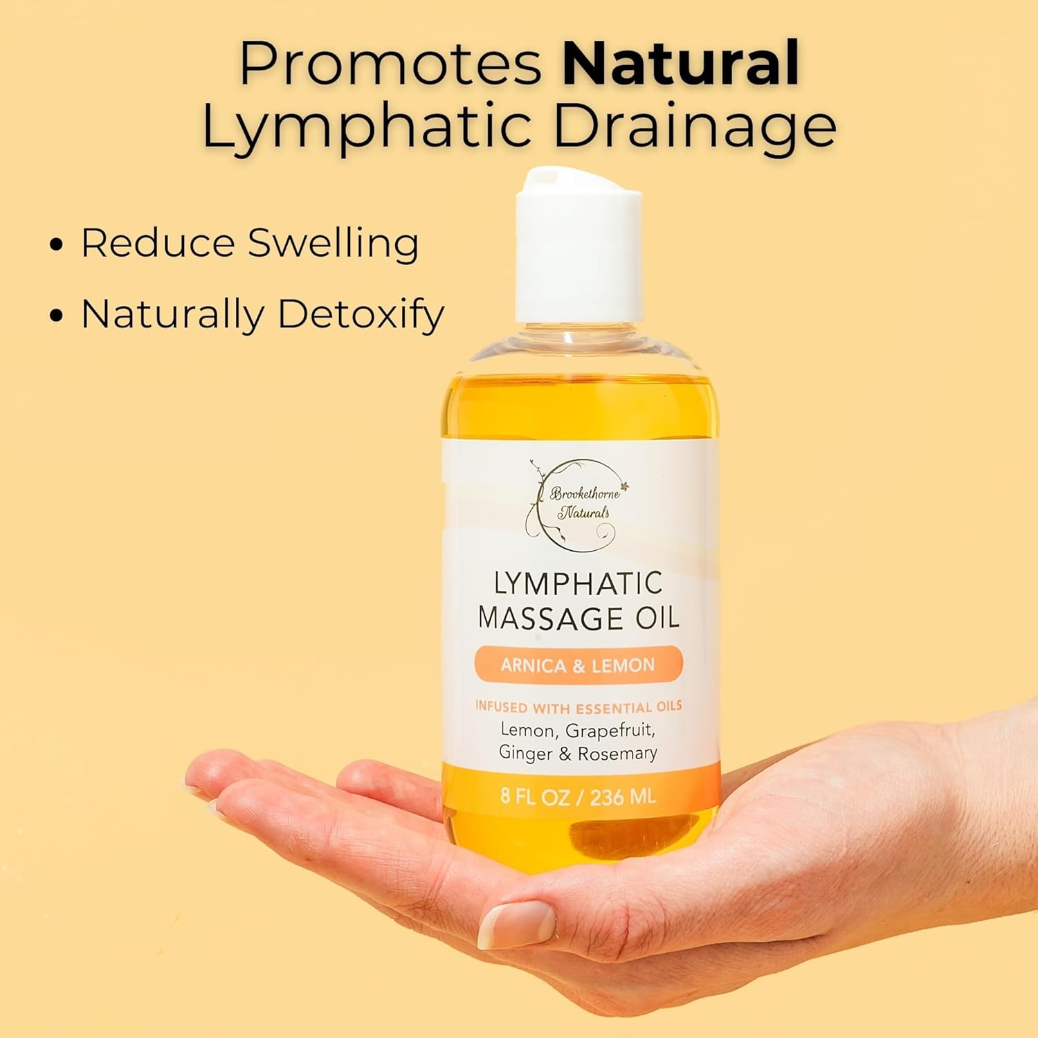 Lymphatic Massage Oil for Massage Therapy | 100% Natural Lymphatic Drainage Oil | Premium Quality with Arnica, Lemon & Ginger | for Post Surgery Recovery & Detox | 8oz by Brookethorne Naturals-Velvo Beauty