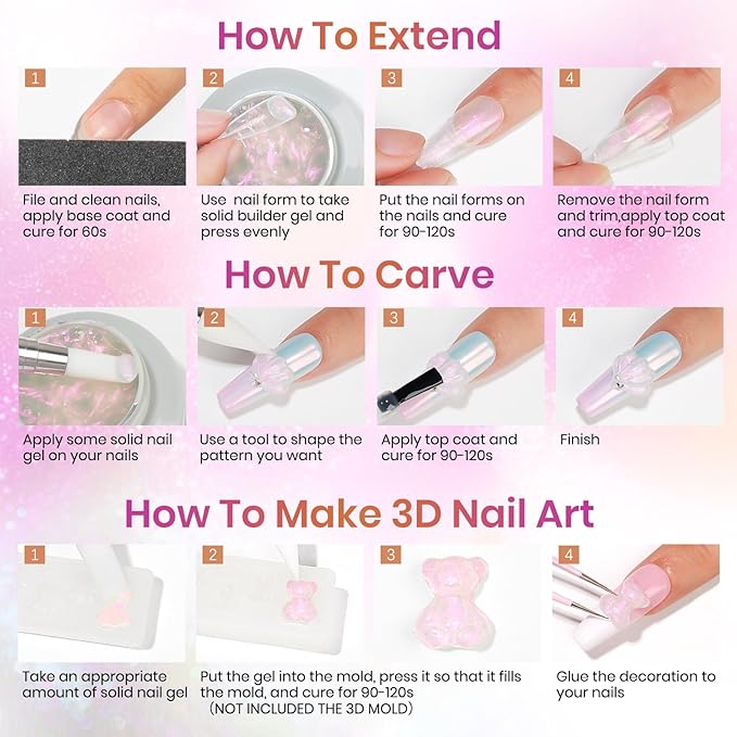 MIZHSE Solid Builder Gel for Nails, Mermaid Pearl 1oz Hard Gel Builder Non Sticky Nail Extension Gels Long Lasting Modeling Sculpture Nail Salon Art Home Use-Velvo Beauty