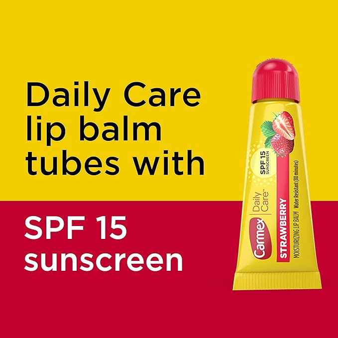 Carmex Daily Care Moisturizing Lip Balm with SPF 15, Strawberry Lip Balm Tubes, 0.35 OZ Each - 3 Count (Pack of 2)-Velvo Beauty