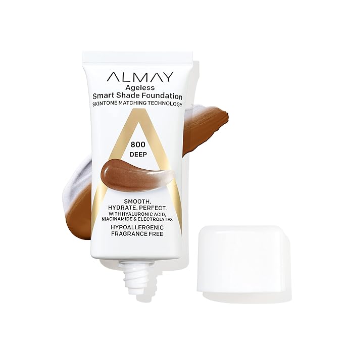 Almay Anti-Aging Foundation, Smart Shade Face Makeup with Hyaluronic Acid, Niacinamide, Vitamin C & E, Hypoallergenic-Fragrance Free, 800 Deep, 1 Fl Oz (Pack of 1)-Velvo Beauty