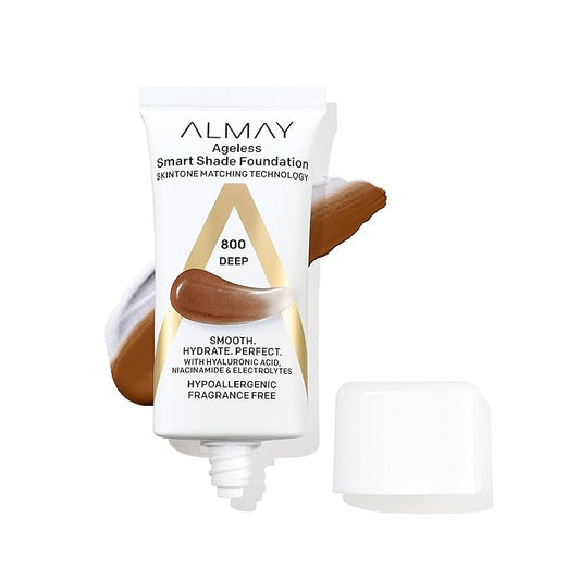 Almay Anti-Aging Foundation, Smart Shade Face Makeup with Hyaluronic Acid, Niacinamide, Vitamin C & E, Hypoallergenic-Fragrance Free, 800 Deep, 1 Fl Oz (Pack of 1)-Velvo Beauty