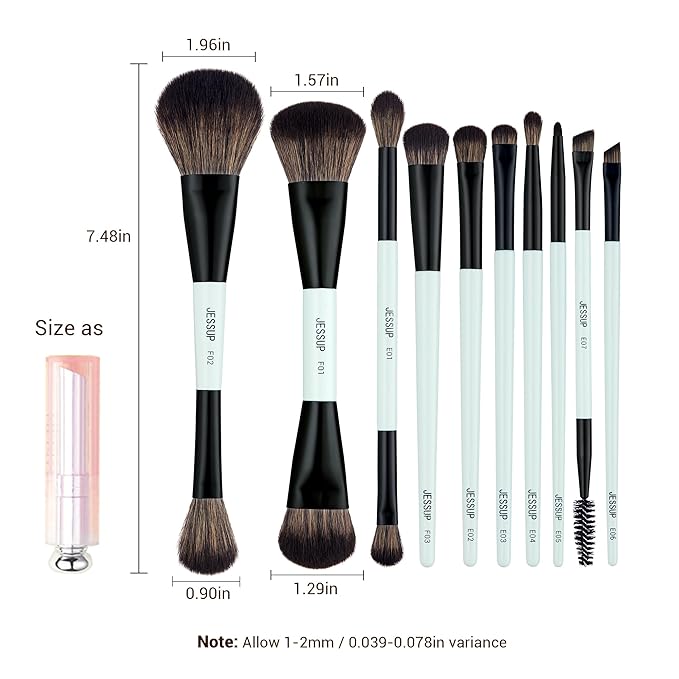 Jessup Makeup Brushes Set 10pcs, Double Sided Foundation Contour Blush Highlight Blending Eyebrow Brush Eyeshadow Eyeliner Concealer Brush, Bright Cyan Cruelty Free Cosmetic Tools T500-Velvo Beauty