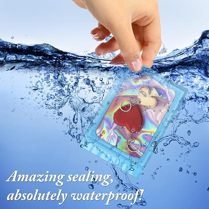 ANZNKU 100 Pcs Smell Proof Mylar Resealable Bags, Holographic Packaging Bags, Resealable Odor Foil Pouch Zip Bag with Clear Window for Food Storage and Lipgloss, Jewelry Lash (Blue, 3.9 x 7.1 Inch)-Velvo Beauty