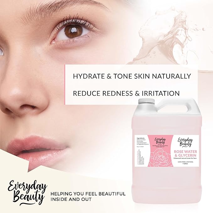 Rose Water & Glycerin Enhanced Facial Toner - 1 Gallon Bulk Alcohol-Free Vegan All Natural Refreshing for Face and Hair - Uplifts, Calming & Soothing for All Skin Types-Velvo Beauty