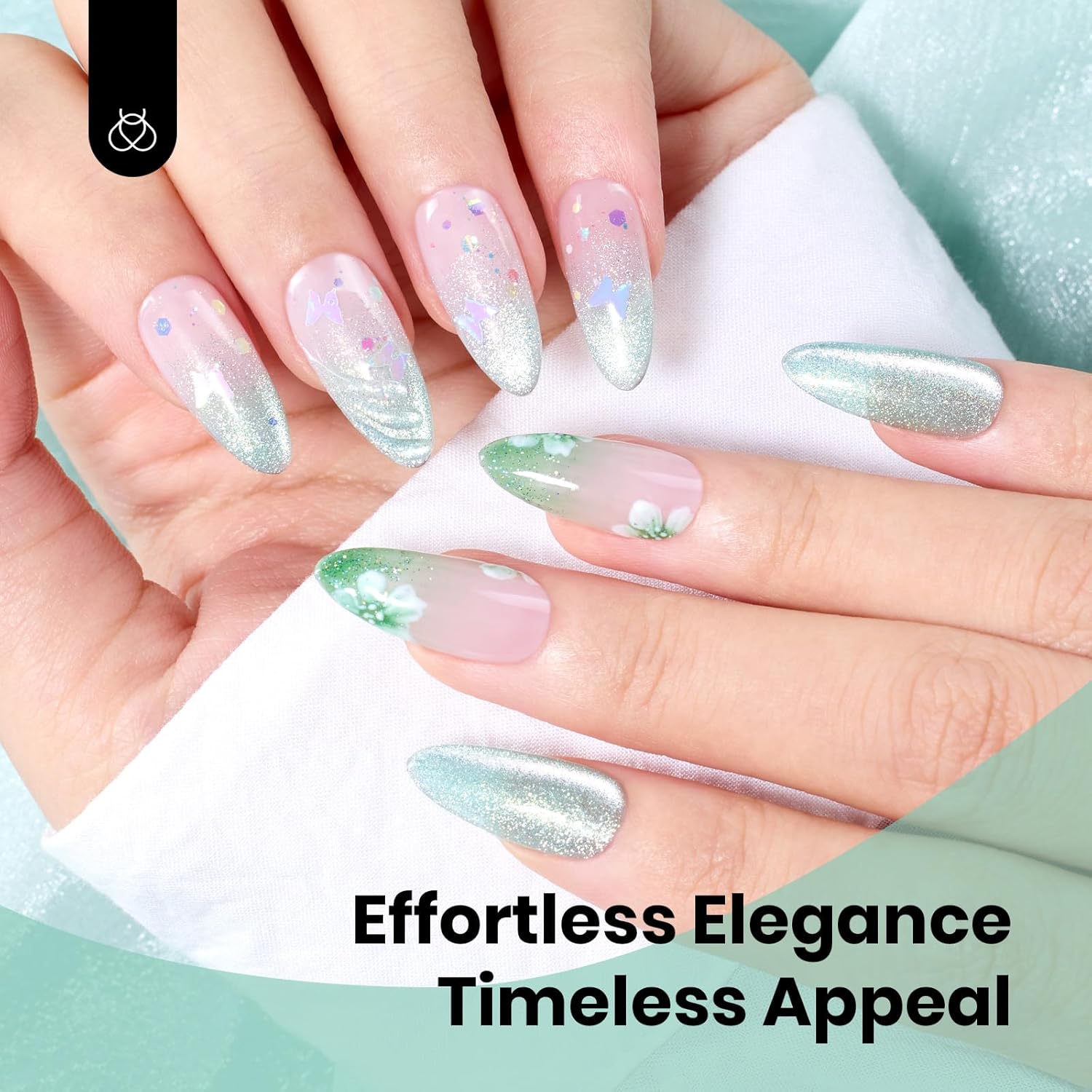 Beetles Green Cat Eye Gel Polish, 15ML Mint Green Cat Eye Glitter Gel Polish with Magnet Soak Off UV Shimmer Velvet Gel Mint Stardust Series French Nail Art Design Manicure Gifts for Women-Velvo Beauty