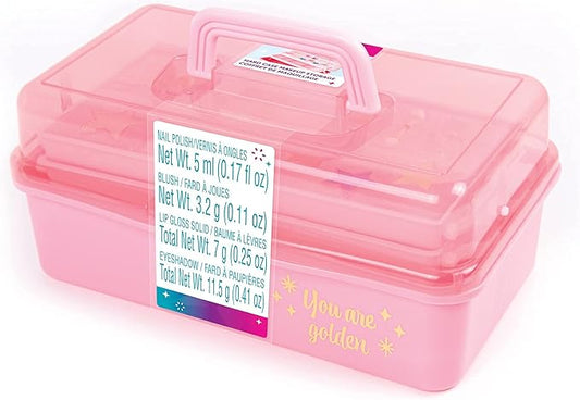 3C4G Pink and Gold Hard Case Makeup Storage Set - Kids Makeup Kit for Girls and Teens - Includes Storage Case, 5 Eyeshadows, 1 Blush, 2 Lip Glosses & 1 Nail Polish - Ages 8+ by Make It Real-Velvo Beauty
