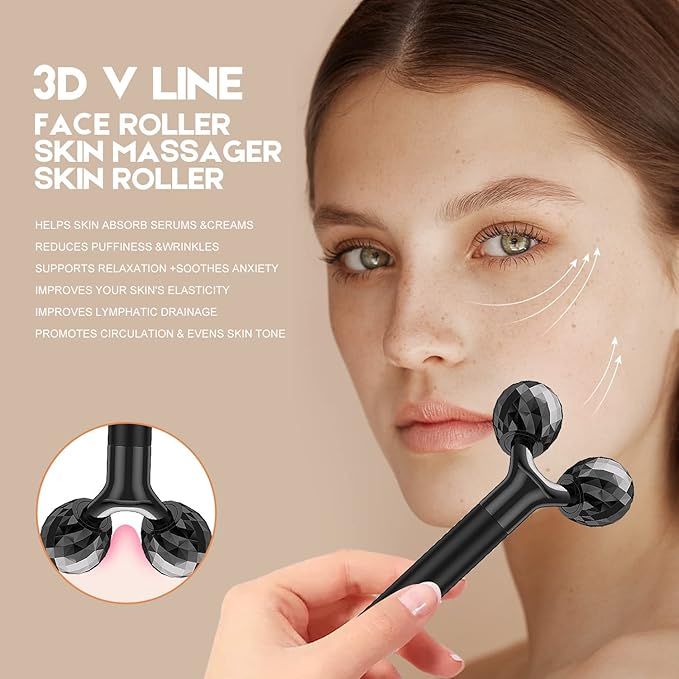 2-IN-1 Beauty Bar Electric Face Massager, 3D Roller and T Shape Arm Eye Nose Head Massager Facial Roller Massager Kit Skin Care Tools-Velvo Beauty