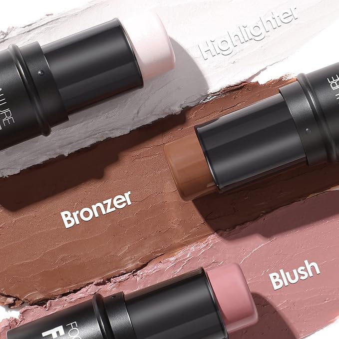 FOCALLURE 3 Pcs Cream Contour Sticks,Shades with Highlighter & Bronzer & Blush,Non-greasy Long-wear Face Contouring Pen,Easy to Sculpt the Face and Create a Lightweight Finishing Makeup,UNIVERSAl-Velvo Beauty