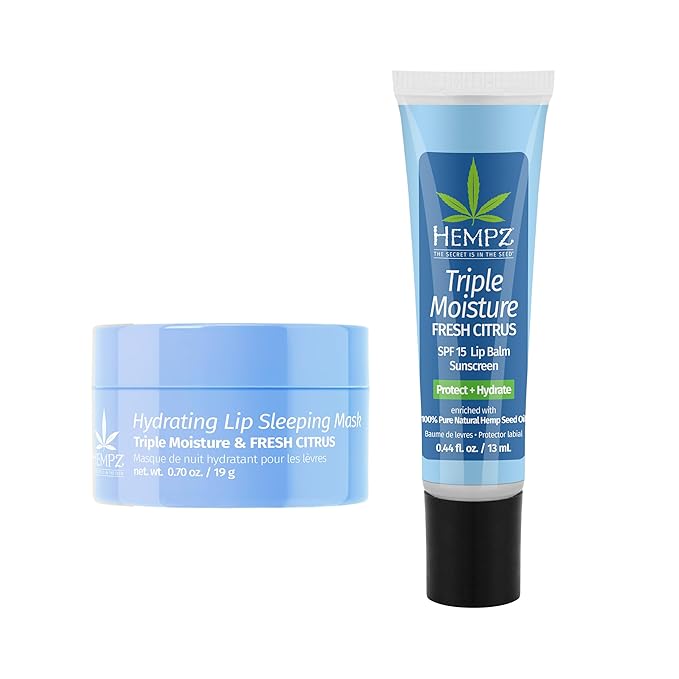 Hempz Hydrating Lip Sleeping Mask - Triple Moisture Fresh Citrus (.70 Oz.) | Overnight Hydrating Lip Balm with Triple Moisture SPF 15 Lip Balm, Ultra Hydrating Lip Care for Men or Women, .44 oz.-Velvo Beauty