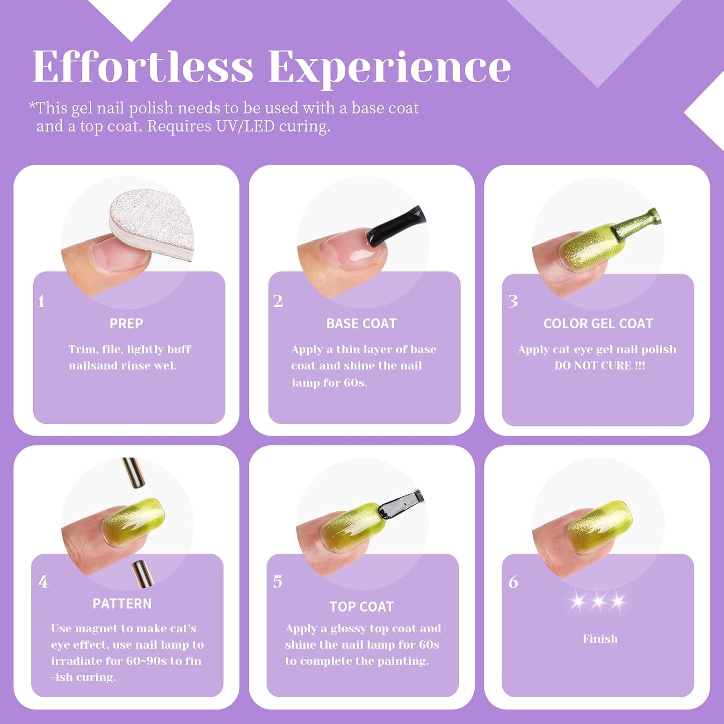 Bright Purple Cat Eye Gel Nail Polish,Crystal Galaxy Holographic Lavender Cateye Gel Polish with Magnet, Purple Gel Silver Shimmer Velvet Soak Off Uv Led Home Diy Manicure GP0100-Velvo Beauty