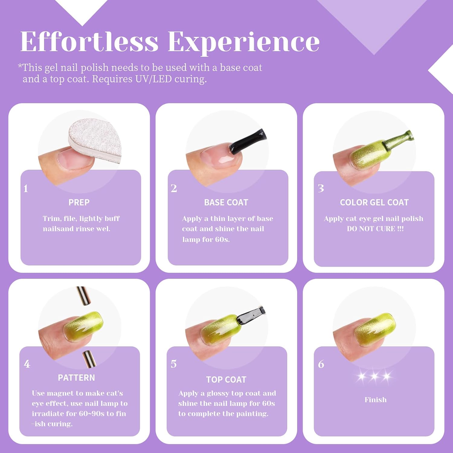 Bright Purple Cat Eye Gel Nail Polish,Crystal Galaxy Holographic Lavender Cateye Gel Polish with Magnet, Purple Gel Silver Shimmer Velvet Soak Off Uv Led Home Diy Manicure GP0100-Velvo Beauty