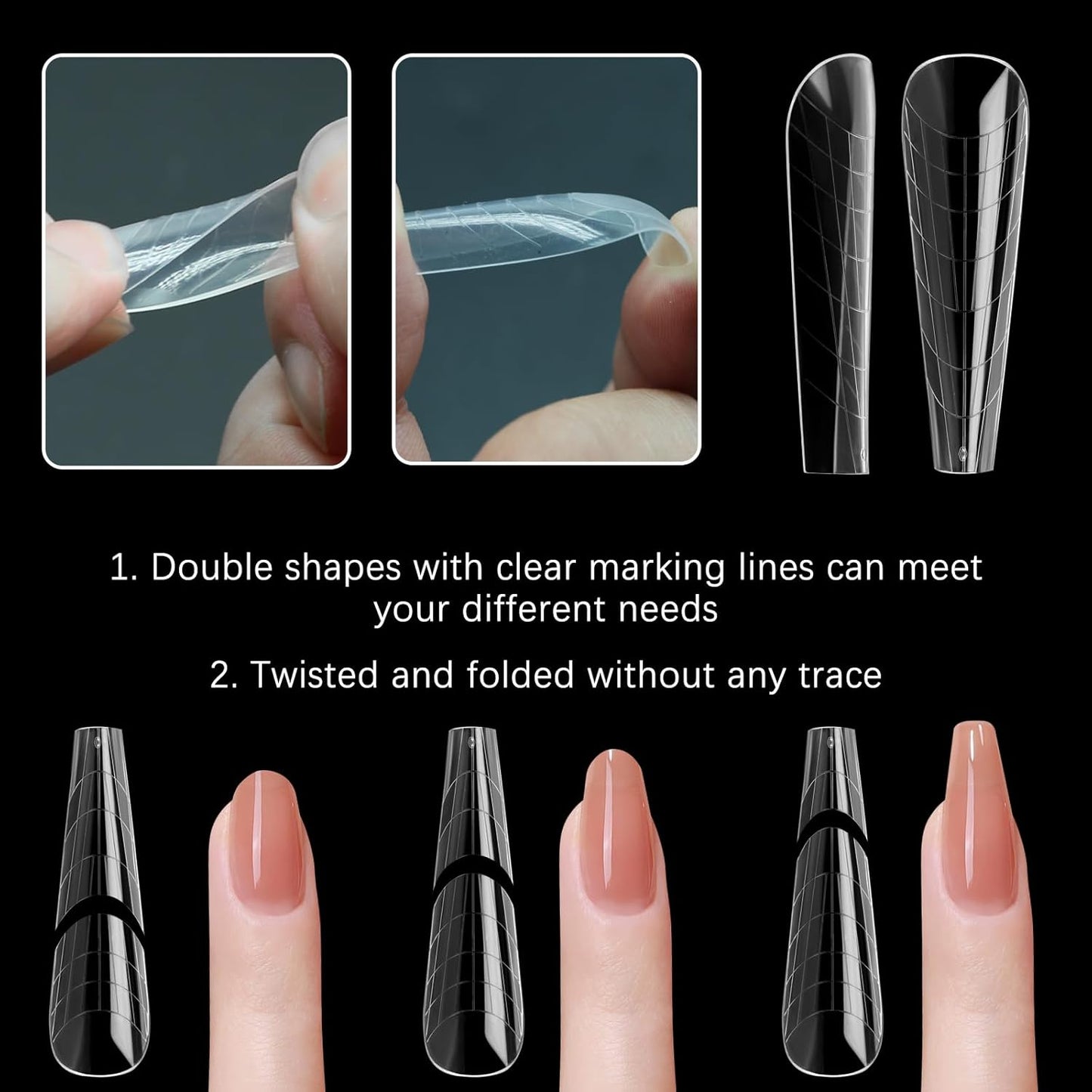 120 Pcs Poly Extension Gel Dual Nail Forms Nail Molds With Scale Builder Coffin Nail for Gel Manicure Nail Art Design Salon DIY at Home (Long Ferrari Dual Nail Forms Set)-Velvo Beauty