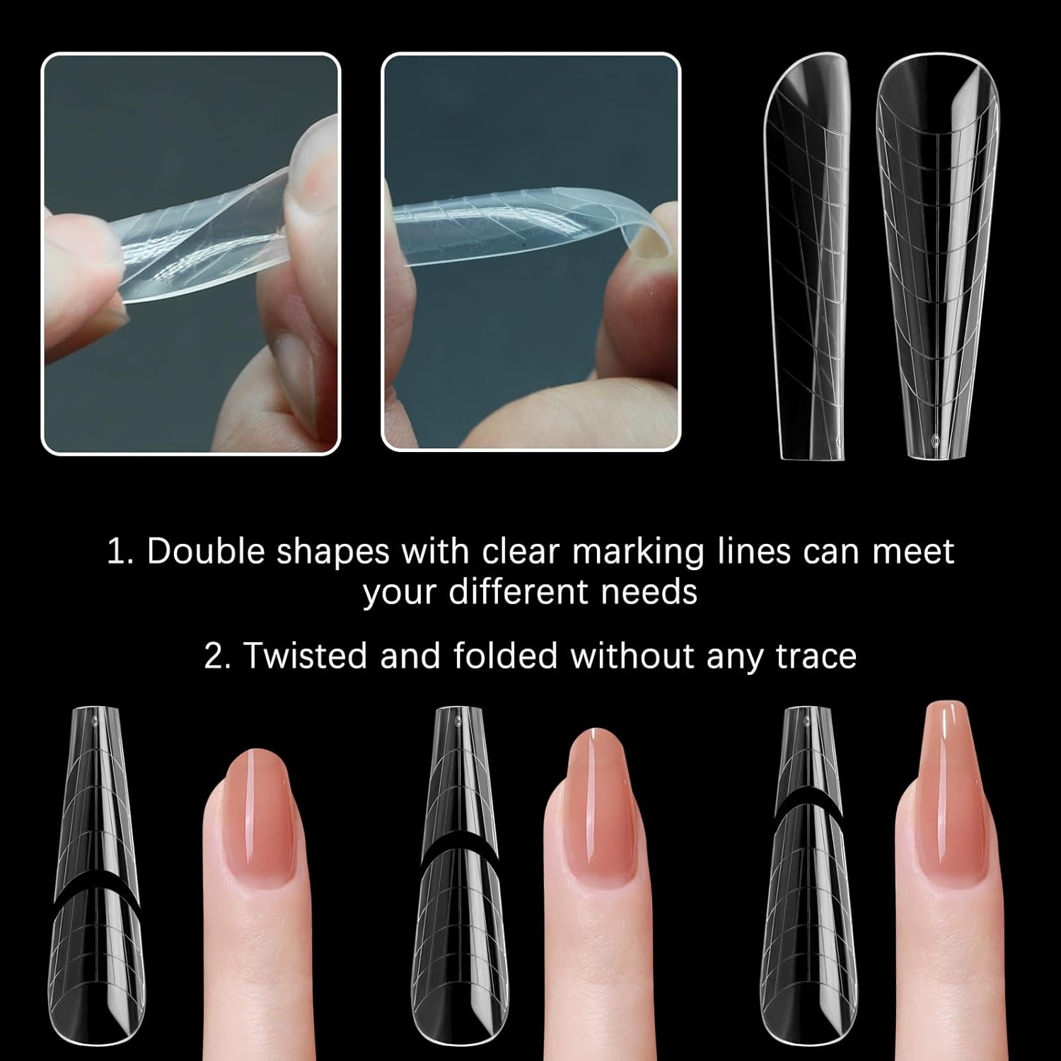 120 Pcs Poly Extension Gel Dual Nail Forms Nail Molds With Scale Builder Coffin Nail for Gel Manicure Nail Art Design Salon DIY at Home (Long Ferrari Dual Nail Forms Set)-Velvo Beauty