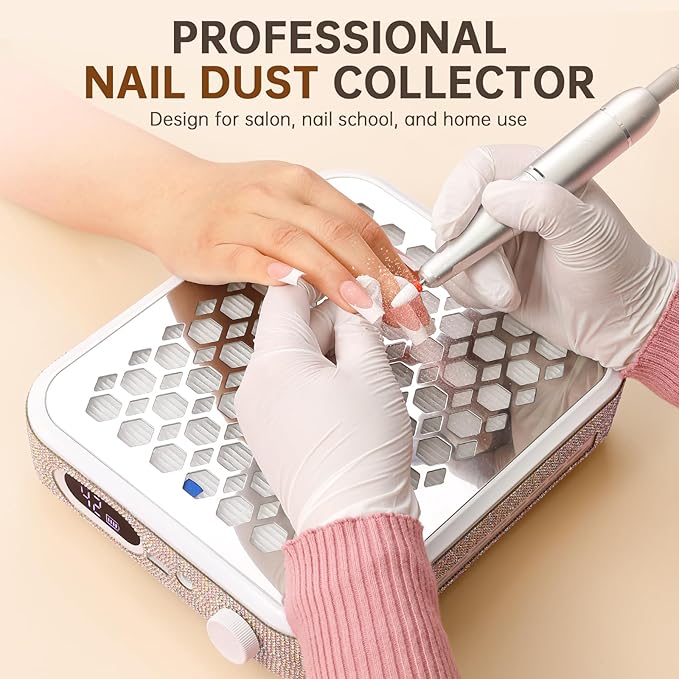 Nail Dust Collector, Rechargeable Dust Collector Nail Tech, Powerful Vacuum Fan Vent Dust Collector Extractor Dust Suction Machine for Acrylic Nails Polishing, Nail Salon&Home, White-Velvo Beauty