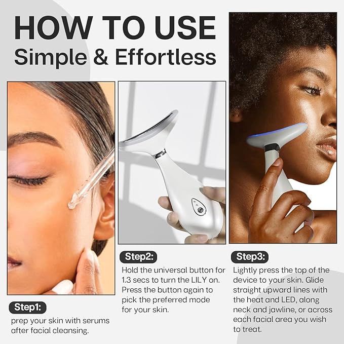 Lily Neck Face Massager, Face Sculpting Tool, Skin Rejuvenation Device with Thermal, Triple Action LED and Vibration, for Anti-Aging, Lifting and Tightening Sagging Skin (Pearl White)-Velvo Beauty