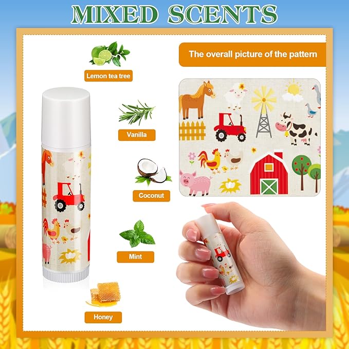 Fumete 50 Pack Baby Shower Farm Animals Party Gifts Favors Bulk Lip Balms for Guests Boys Girls Neutral Gender Reveal Favors for Baby Shower Prizes Souvenirs Bags Stuffer Classroom Prizes-Velvo Beauty