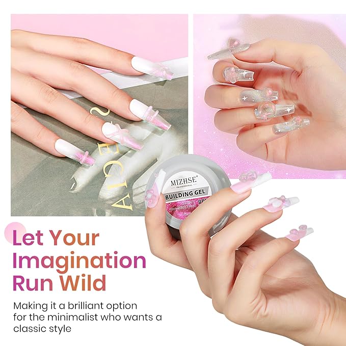 MIZHSE Solid Builder Gel for Nails, Mermaid Pearl 1oz Hard Gel Builder Non Sticky Nail Extension Gels Long Lasting Modeling Sculpture Nail Salon Art Home Use-Velvo Beauty