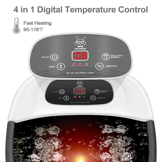 Foot Spa Bath Massager with Heat Bubbles and Vibration Massage and Jets, 16 OZ Calming Lavender Foot Soak Epsom Salt, MoodRelish Foot Soaker with Red Light, 22 Massage Rollers, Adjustable Temp - Black-Velvo Beauty