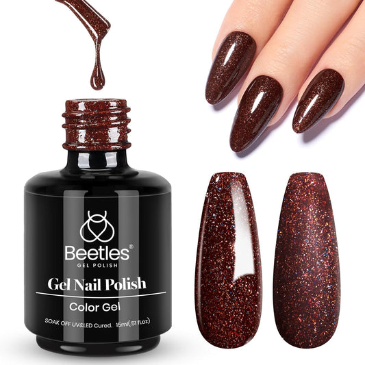Beetles Brown Glitter Gel Nail Polish, 15ml Fall Chocolate Brown Jazz Club Soak Off Gel Polish Nail Art Manicure Salon DIY Gift for Women-Velvo Beauty
