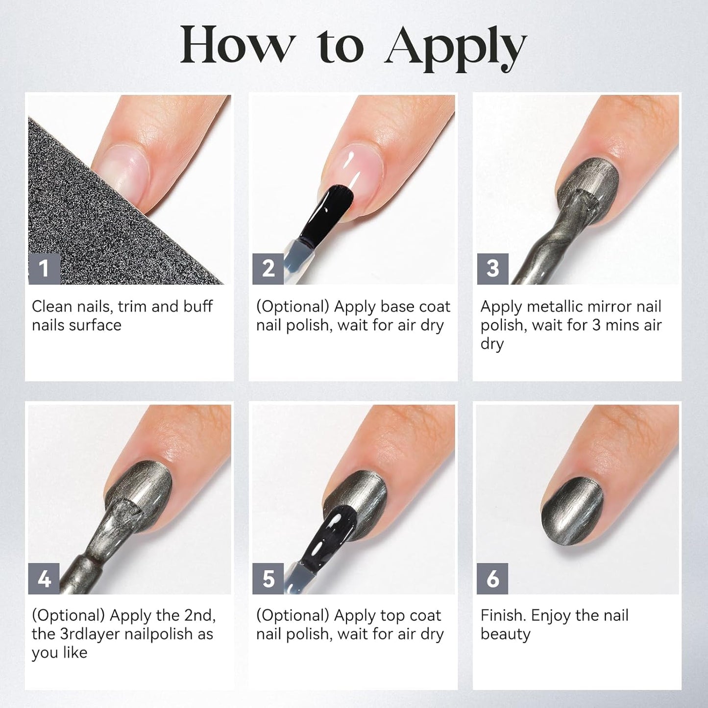 MIZHSE Dark Grey Mirror Nail Polish, Quick Dry Metallic Nail Polish, Air Dry Fast Chrome Nail Lacquer Black Oil-based Nail Art Manicure DIY Home-Velvo Beauty