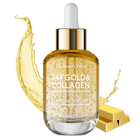 Collagen Serum For Face with 24k Gold - Dermatologist Tested - Anti Aging, Ultra Hydrating, Fine Lines & Wrinkle Treatment - Clean Beauty Korean Skin Care for All Skin Types - 1.69oz-Velvo Beauty
