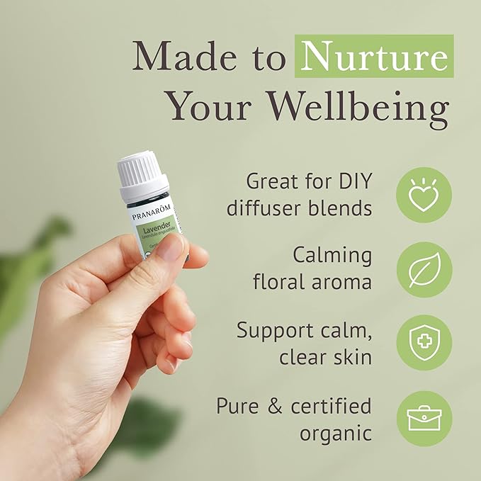 Pranarom USDA Certified Organic Lavender Essential Oil (5ml), 100% Pure Undiluted Therapeutic Grade from French Alps for Aromatherapy, Diffuser, Healthy Skin & Hair, Massage, Relaxation-Velvo Beauty