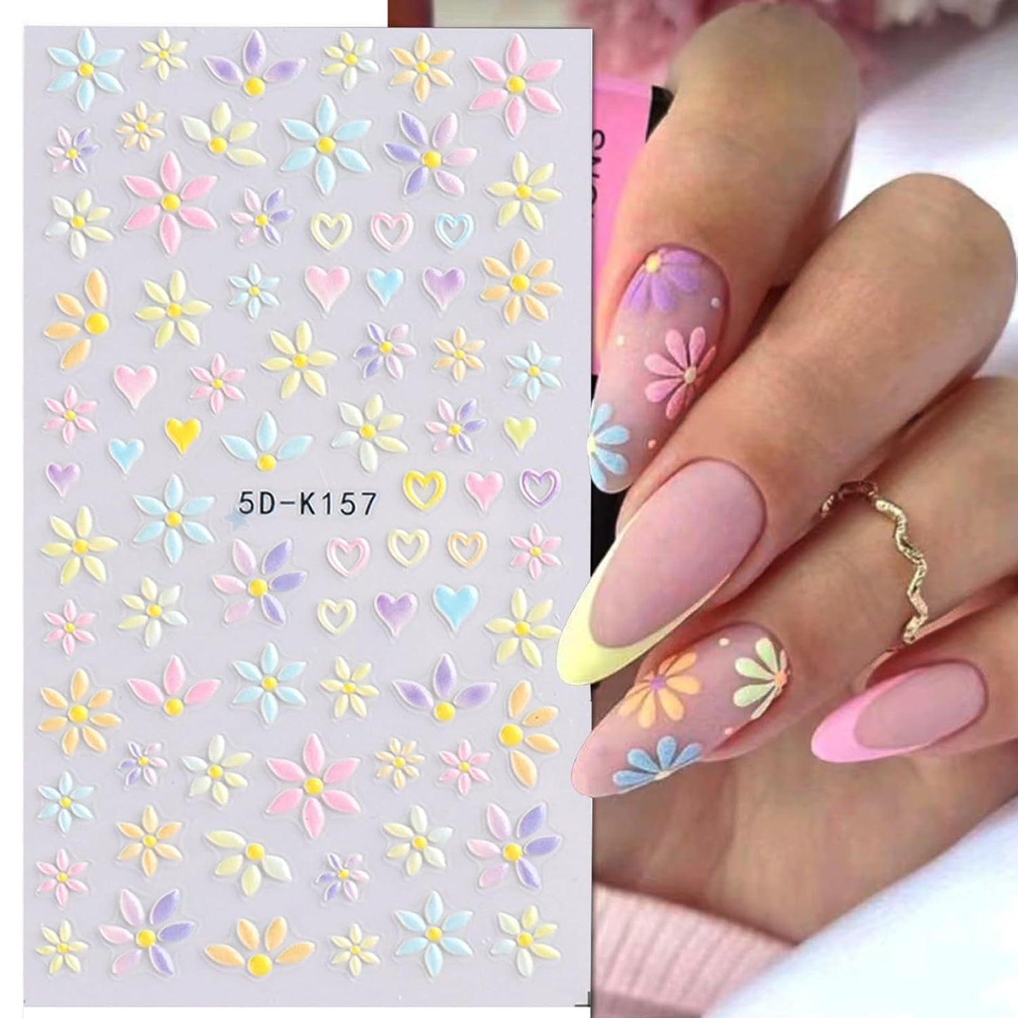 6 Sheets Flower Nail Art Stickers Decals 5D Embossed Nail Decals Spring Summer Self-Adhesive Nails Accessories 3D Flowers Decal for Women Nails Design Decoration-Velvo Beauty
