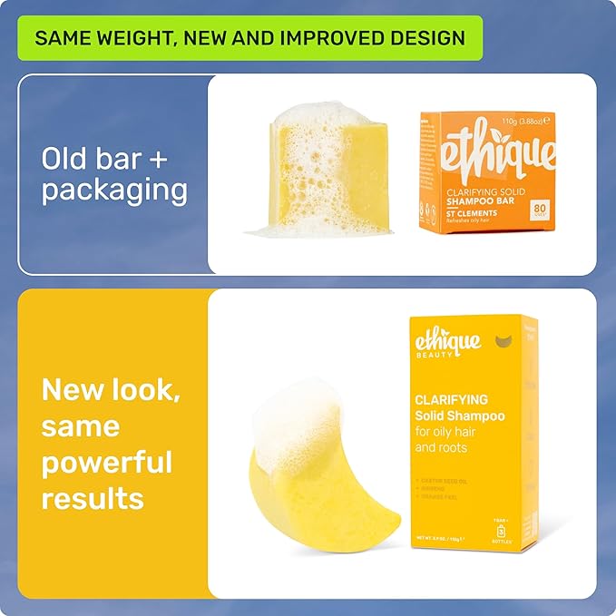 Ethique Clarifying Shampoo Bar for oily hair with Castor Oil - Plastic-Free, Vegan, Cruelty-Free, 3.88 oz - Formerly St. Clements-Velvo Beauty