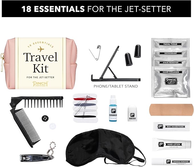 Pinch Provisions Travel Kit, includes 18 Must-Have Emergency Essential Items for Travelling, Ideal Road Trip or Airport Gift for Friends, Family & Peers, Portable Pouch-Velvo Beauty