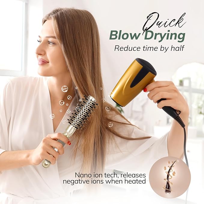 Round Brush for Blow Drying, Nano Thermal Ceramic & Ionic Tech Hair Brush with Boar Bristles, Professional Round Barrel Brush for Styling,Curling and Straightening by Sndyi (2 Inch, Barrel 1 Inch)-Velvo Beauty