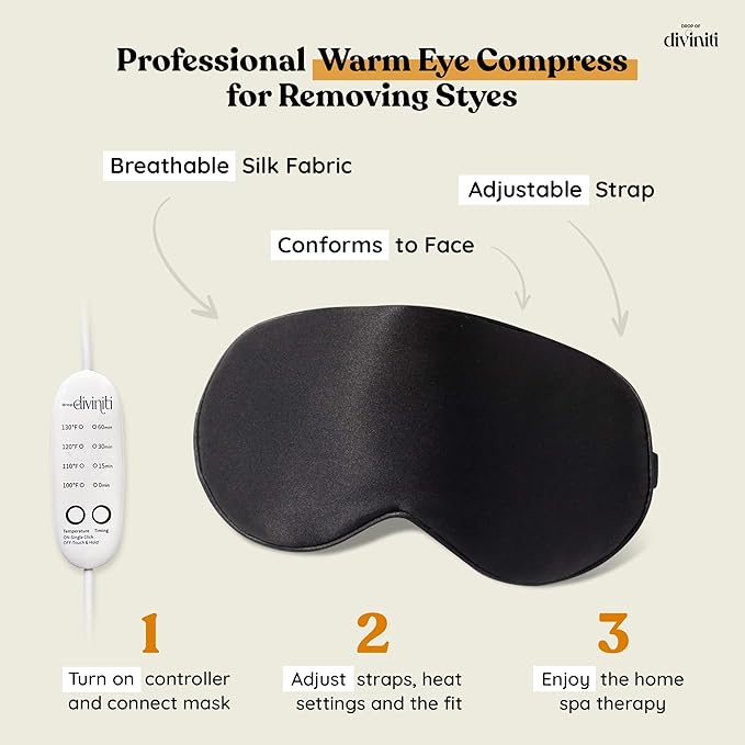 Heated Eye Mask for Dry Eye Relief - Stye Eye Treatment, Warming Eye Mask for Dry Eyes Mask Warm Compress for Eyes, Sinus Mask Heated Eye Patch - Dry Eye Mask with Moist Heat Electric Warming - Black-Velvo Beauty
