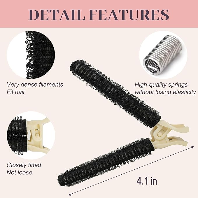 4PCS Volumizing Hair Clips for Root Lift & Volume - Instant Bangs Roller Clips for Effortless Curls & Lift - Velcro Rollers For Hair - Hair Rollers For Women - Black-Velvo Beauty