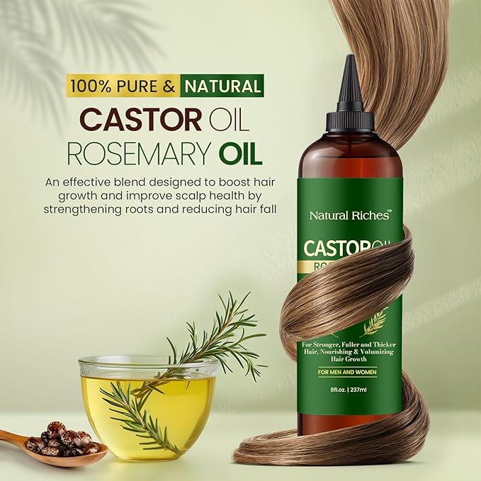 Natural Riches Castor Oil with Rosemary Oil, 8 fl oz, For Stronger, Fuller and Thicker Hair Growth - Organic Castor Oil with Rosemary Oil Premium Grade hair treatment-Velvo Beauty