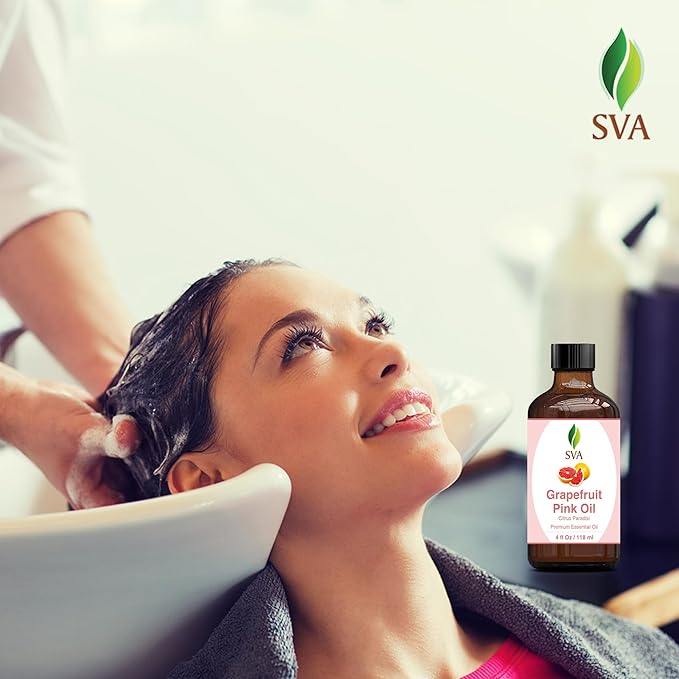 SVA Grapefruit Essential Oil Pink – 4 Fl Oz – 100% Natural Grapefruit Oil - for Diffuser, Hair Care, Face, Skin Care, Aromatherapy, Scalp and Body Massage, Soap and Candle Making - with Dropper-Velvo Beauty