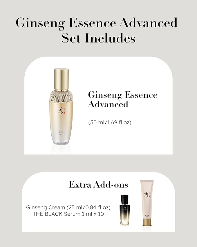 SOORYEHAN GINSENG Essence Advanced Set (85 ml/2.87 fl oz) Reduces Wrinkles/Fine Lines, Promotes Even Skin Tone. Ginseng Complex, Ginsenosides | Korean Skincare-Velvo Beauty