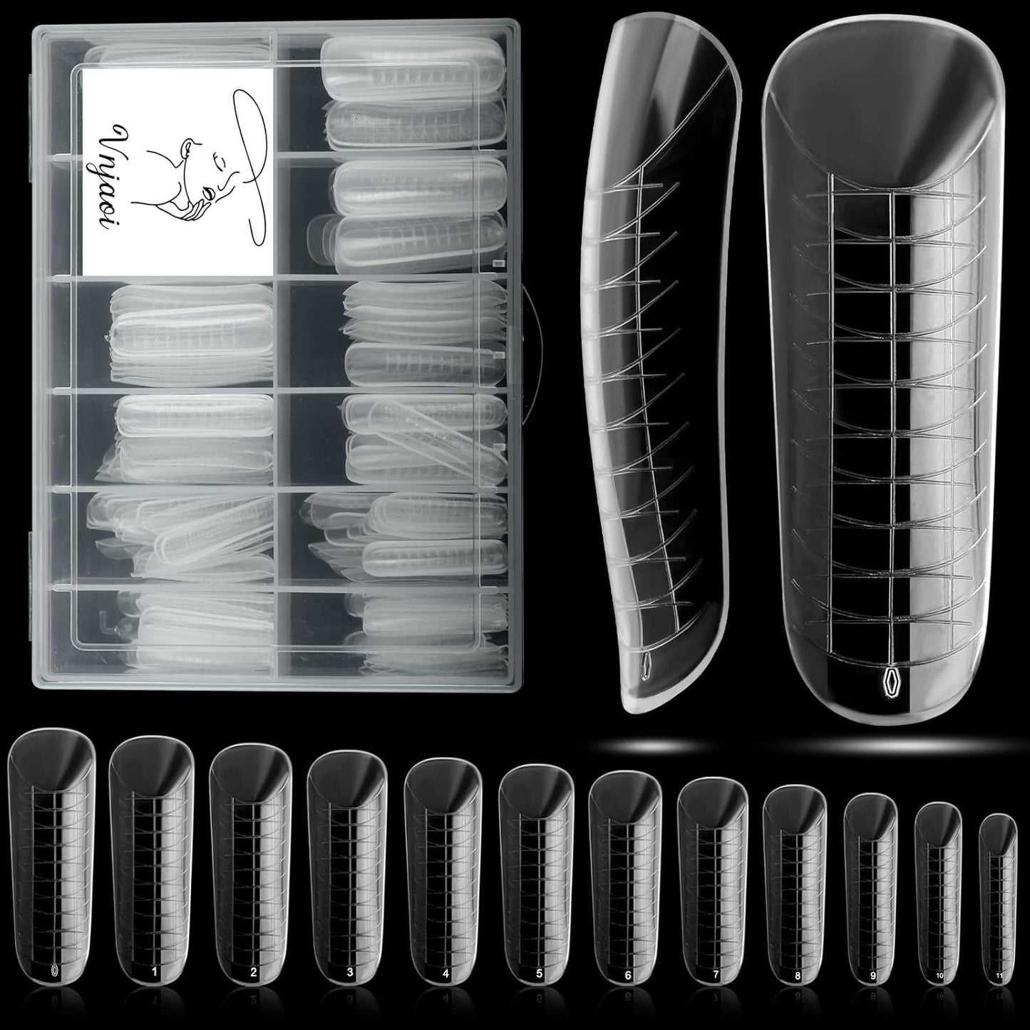 120 Pcs Poly Extension Gel Dual Nail Forms Nail Molds With Scale Builder Coffin Nail for Gel Manicure Nail Art Design Salon DIY at Home (Long Dual Nail Forms Set)-Velvo Beauty