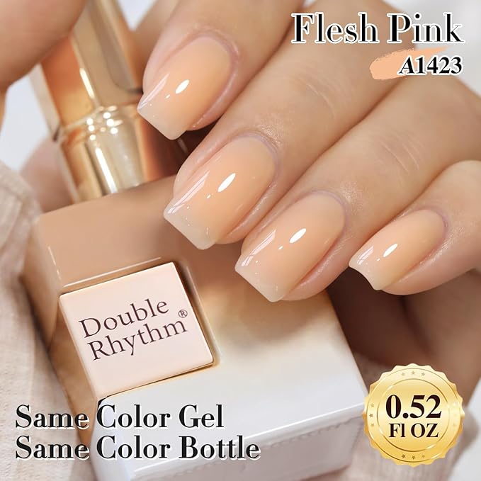 Double Rhythm Translucent Gel Polish Sheer Neutral Natural Light Milky Same Color Same Bottle 15ML Jelly UV Nail Polish Nail Art DIY at Home (Light Yellow Pink-A1423)-Velvo Beauty