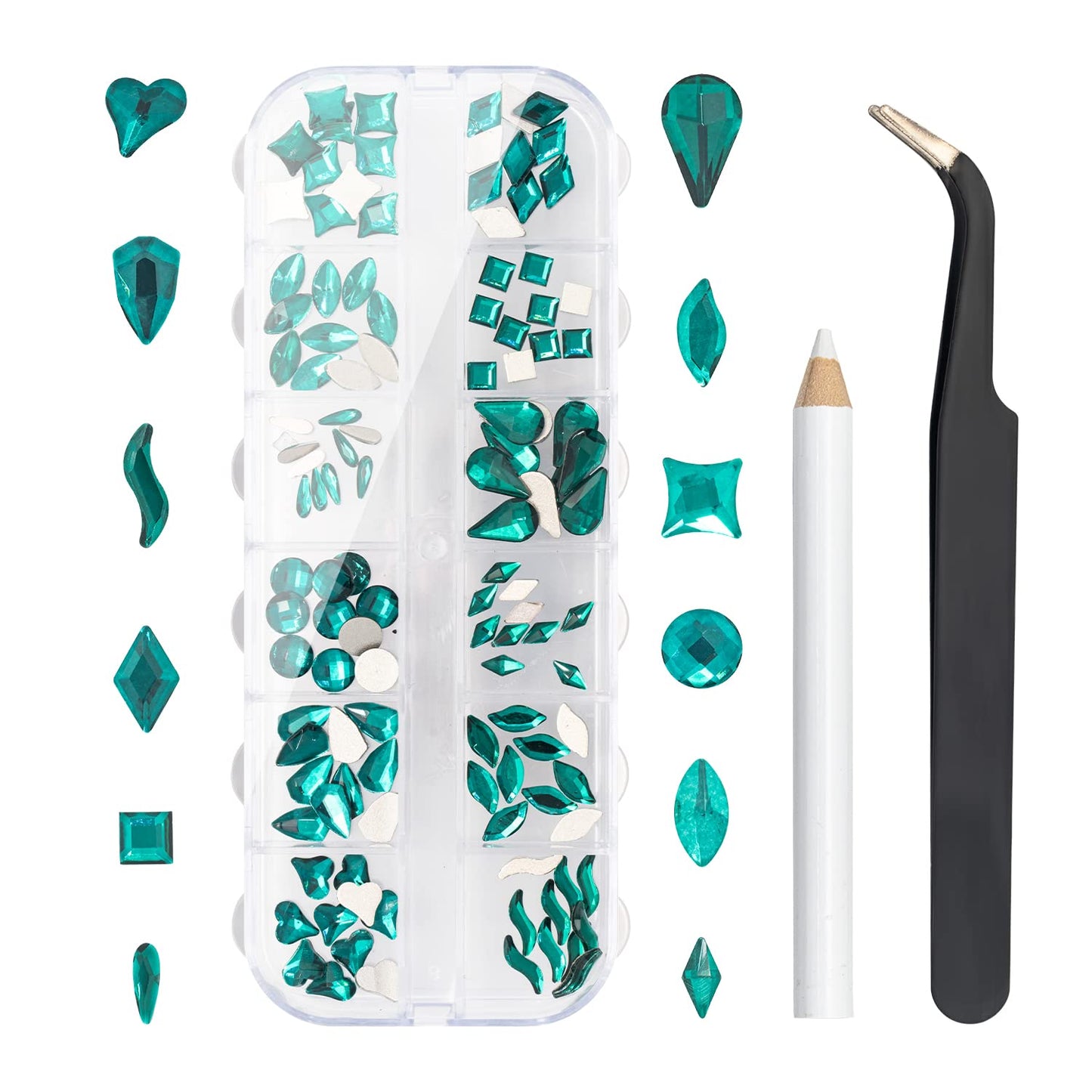 Flatback Crystal Rhinestones - 120 Pcs Multi Shapes Glass Nail Art Decorations for Acrylic Nails DIY Design-Velvo Beauty