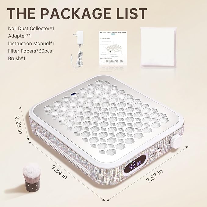 Nail Dust Collector, Rechargeable Dust Collector Nail Tech, Powerful Vacuum Fan Vent Dust Collector Extractor Dust Suction Machine for Acrylic Nails Polishing, Nail Salon&Home, White-Velvo Beauty