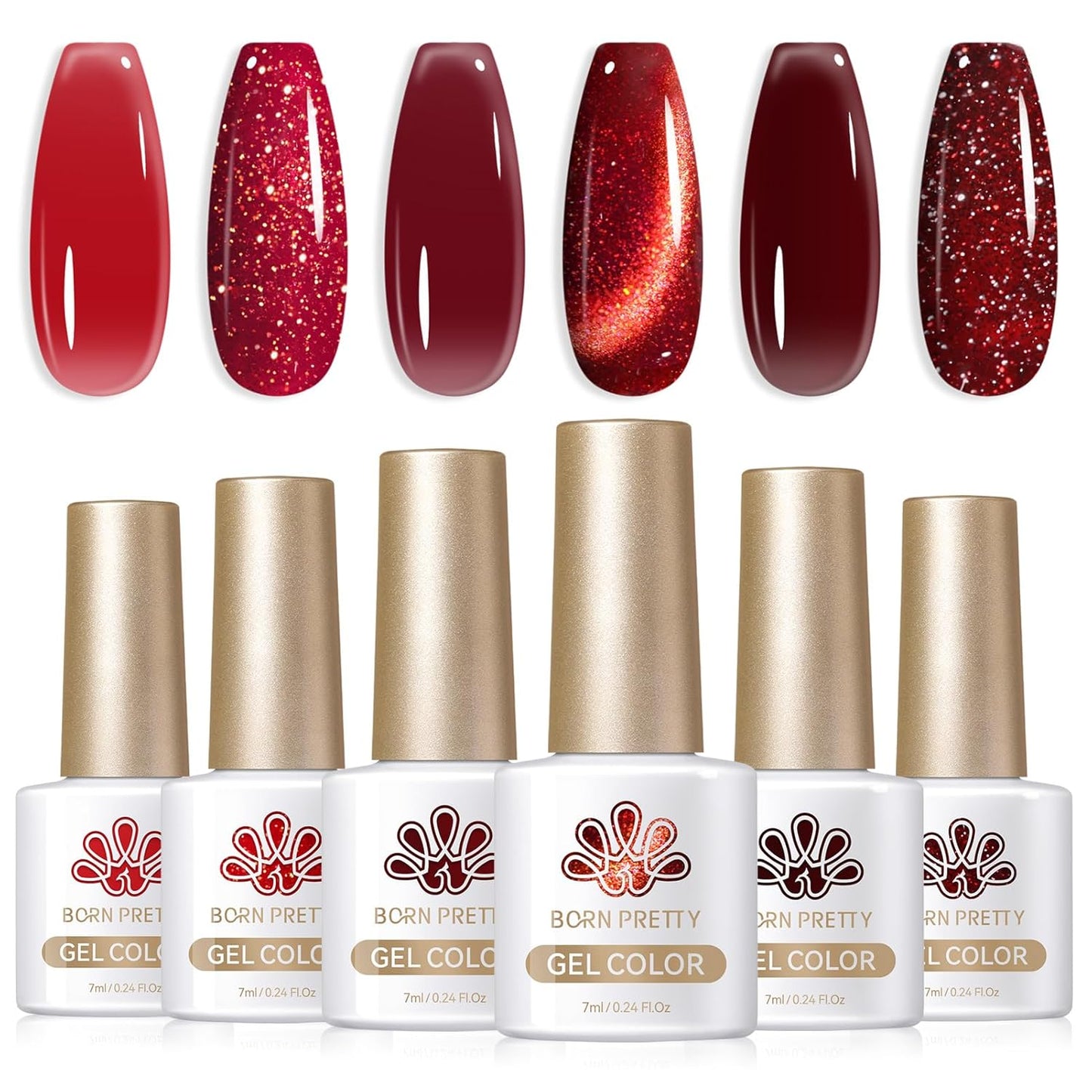 Born Pretty Jelly Burgundy Gel Nail Polish Halloween Ruby Blood Red Glitter Cat Magnetic Eye Gel Nail Polish Cherry Wine Red Gel Polish Collection Soak Off U v Led Gel Nail Kit Minicure DIY Gift 6PCS-Velvo Beauty