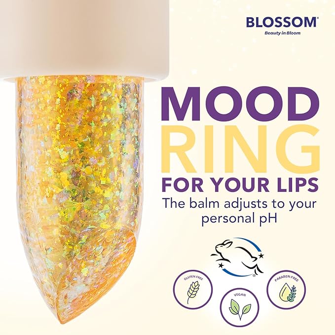 Blossom pH Adjusting Shimmering Lip Balm Moisturizing Glitter Sparkle Lip Balm, 0.12oz./3.5g, Citrine-Velvo Beauty